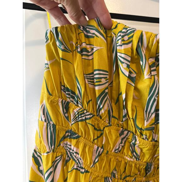 Anthropologie NWT The Somerset Strapless Maxi Dress Yellow Leaf Print L - Picture 6 of 10
